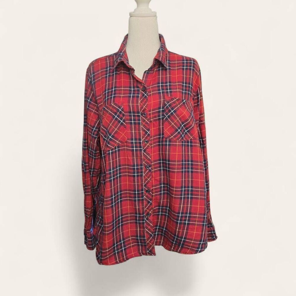 Confess Women's Size XL Red/Black Plaid Button Up Shirt